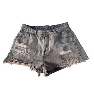 Distressed Denim Festival Shorts Ripped Raw Hem Light Wash Casual Women's Large